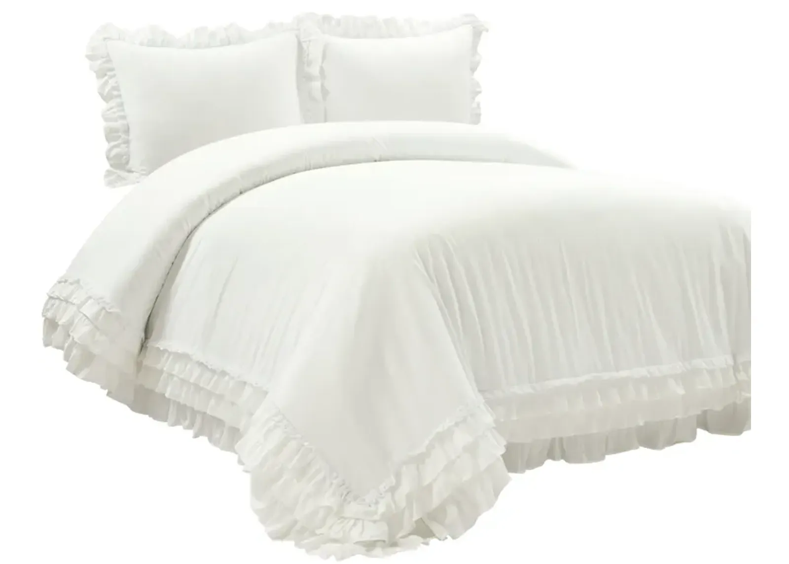 Ella Ruffle Lace 100% Cotton Duvet Cover  3Pc Set