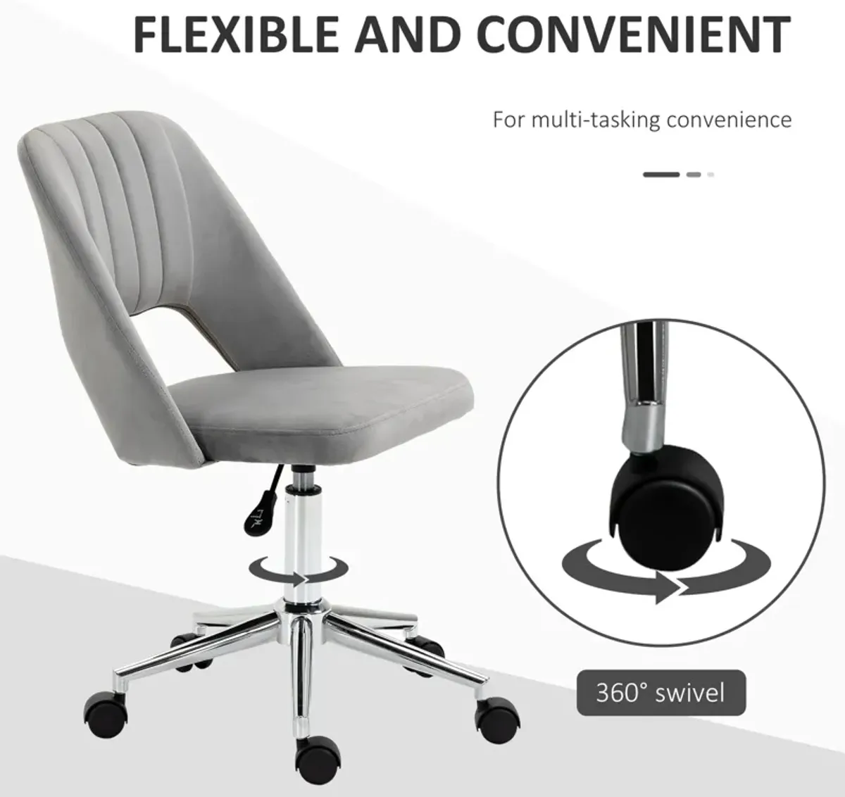 Gray Velvet Task Chair: Executive Mid Back with High-End Gas Lift