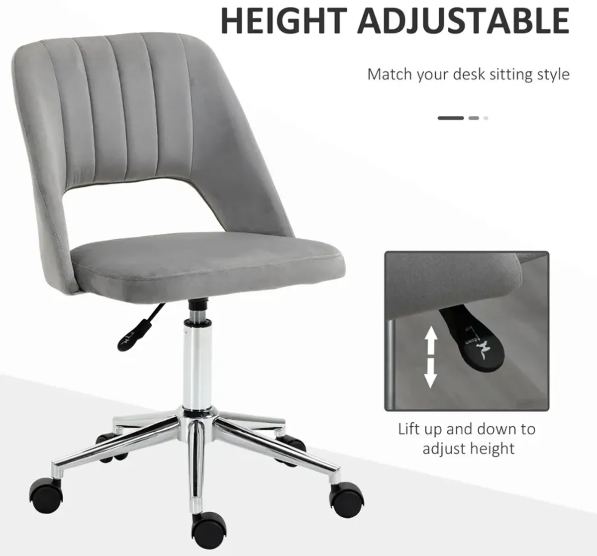 Gray Velvet Task Chair: Executive Mid Back with High-End Gas Lift