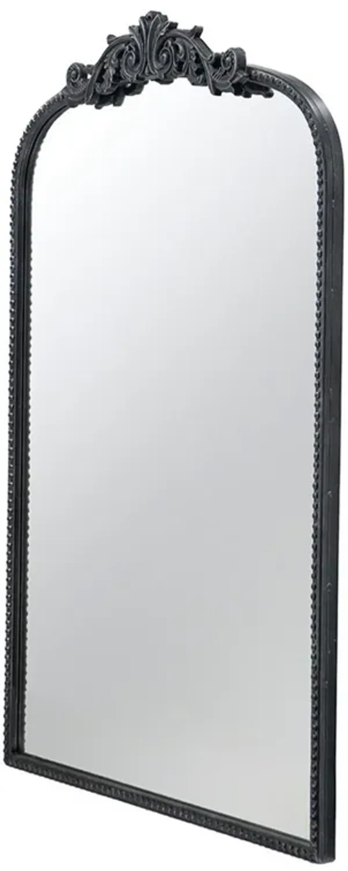 Kea 36 Inch Wall Mirror, Black Curved Metal Frame, Baroque Accent Design-Benzara