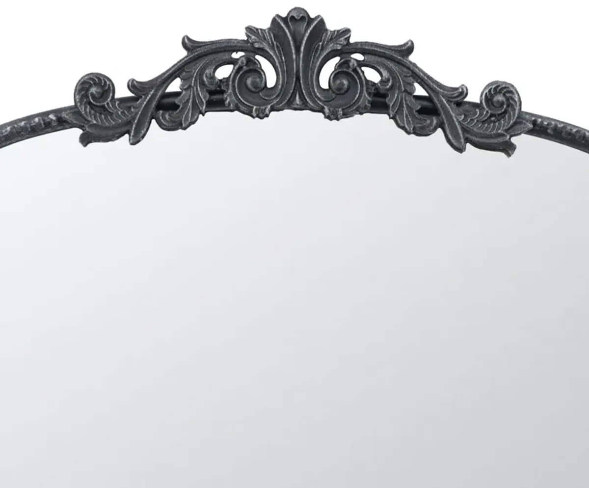 Kea 36 Inch Wall Mirror, Black Curved Metal Frame, Baroque Accent Design-Benzara