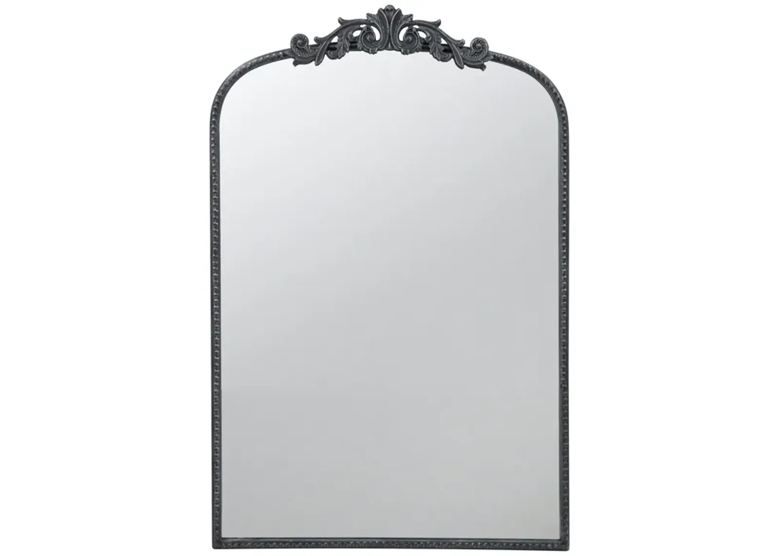 Kea 36 Inch Wall Mirror, Black Curved Metal Frame, Baroque Accent Design-Benzara