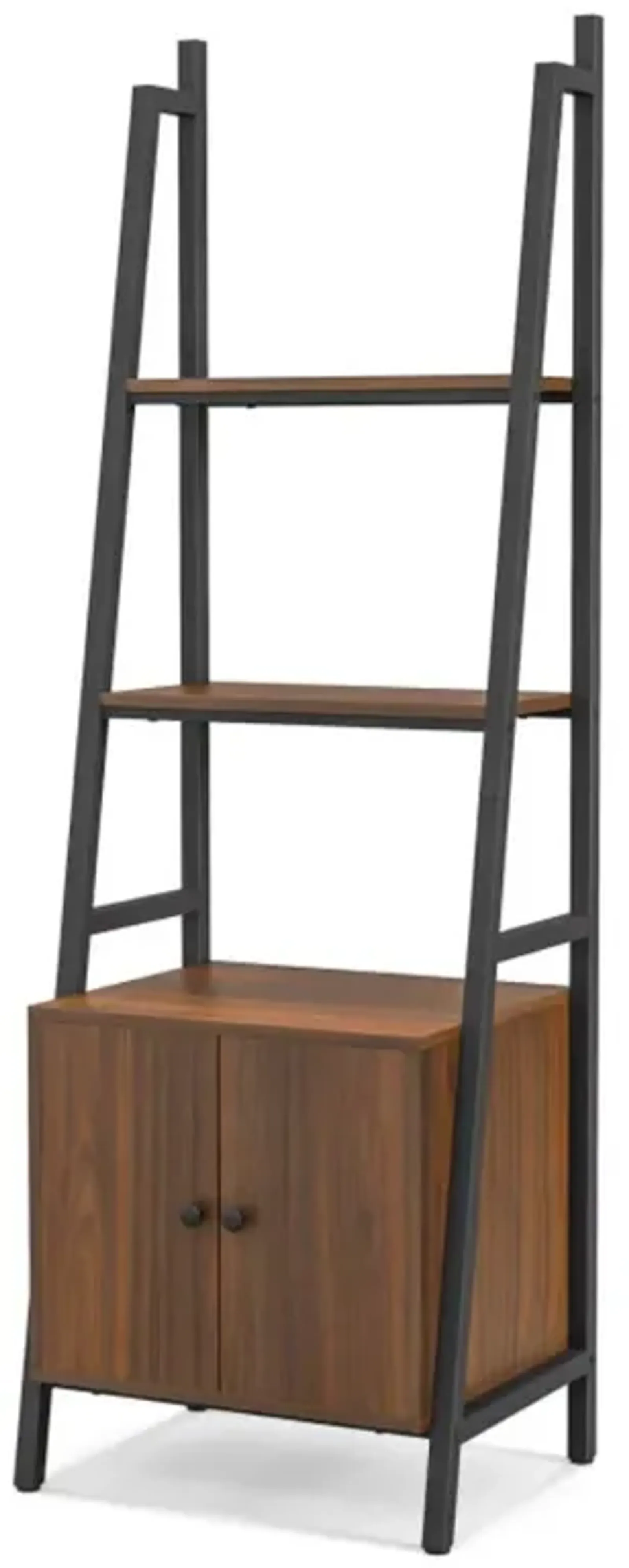 Hivvago 4-Tier Ladder Shelf with Cabinet and Metal Frame-Rustic Brown