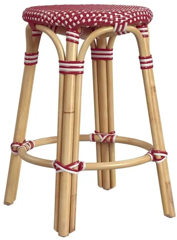 Butler Specialty Tobias Rattan Round 24 Counter Stool, Red and White Dot