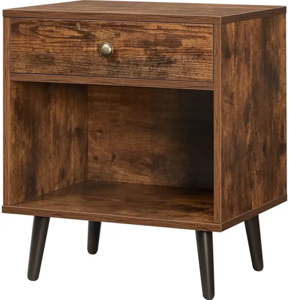 Hivvago FarmHouse Retro Brown 1 Storage Drawer Nightstand