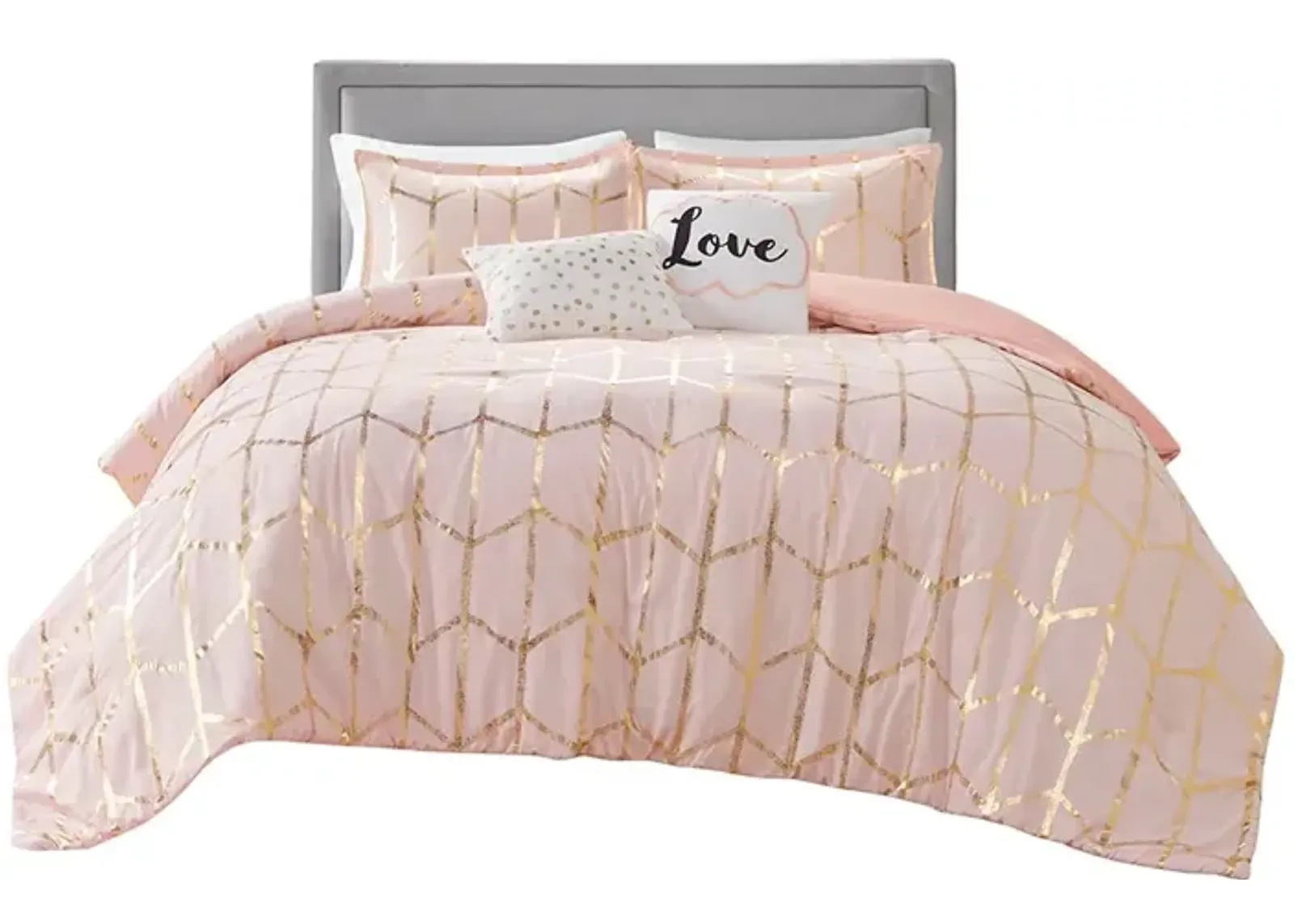 Gracie Mills Isabelle 5-Piece Metallic Geometric Comforter Set