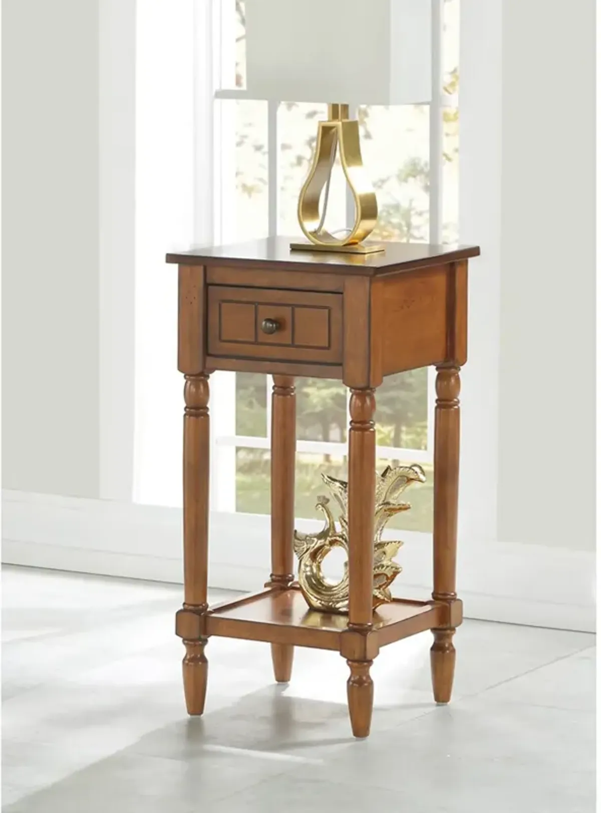 Convenience Concepts French Country Khloe 1 Drawer Accent Table with Shelf, Walnut