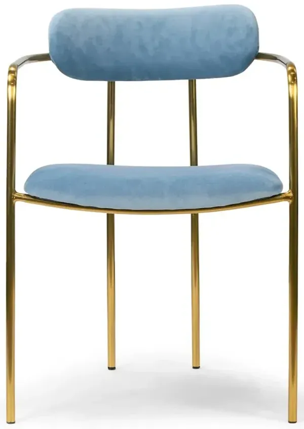 Glamour Home Set of 2 Anaya Light Blue Velvet Dining Chair with Golden Metal Legs