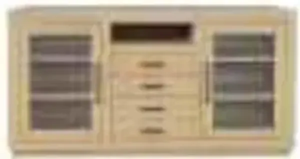 Jofran 60 Contemporary Media Console with Tempered Glass Doors, Drawers and Shelves