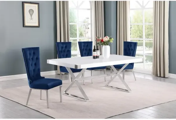 Best Quality Furniture 5pc Small(78) white wood top dining set with silver base and 4 chairs