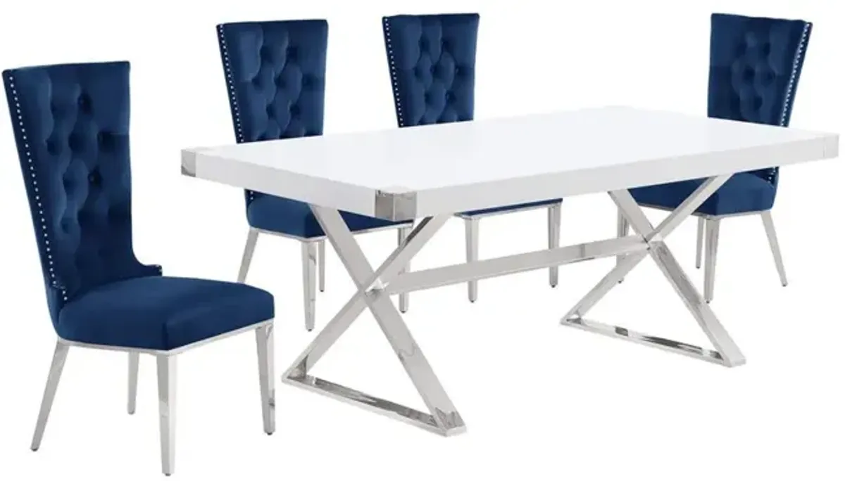 Best Quality Furniture 5pc Small(78) white wood top dining set with silver base and 4 chairs