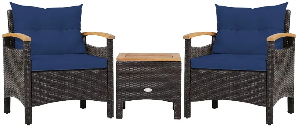 3 Pieces Patio Rattan Furniture Set with Removable Cushion