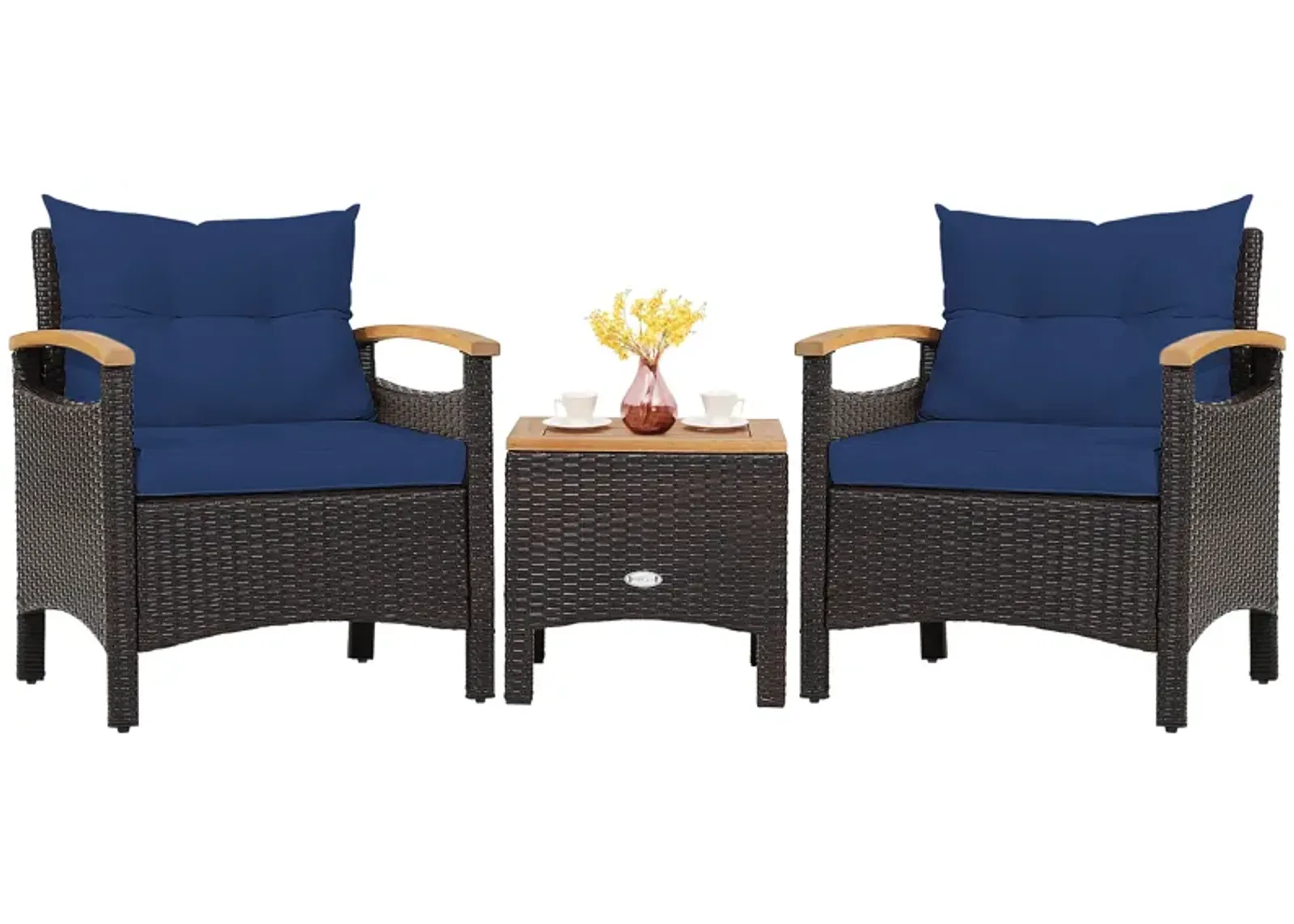 3 Pieces Patio Rattan Furniture Set with Removable Cushion