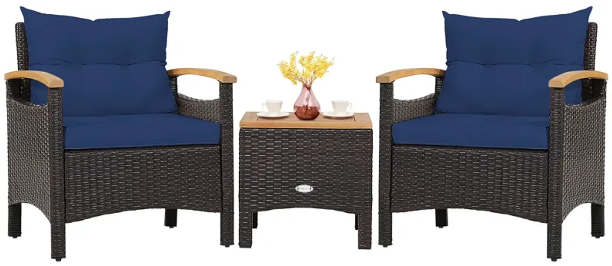 3 Pieces Patio Rattan Furniture Set with Removable Cushion