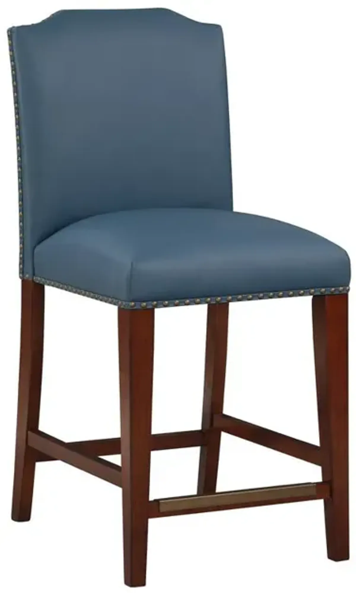 Comfort Pointe Bristol Stationary Blue Faux Leather Counter Stool with Nail Heads