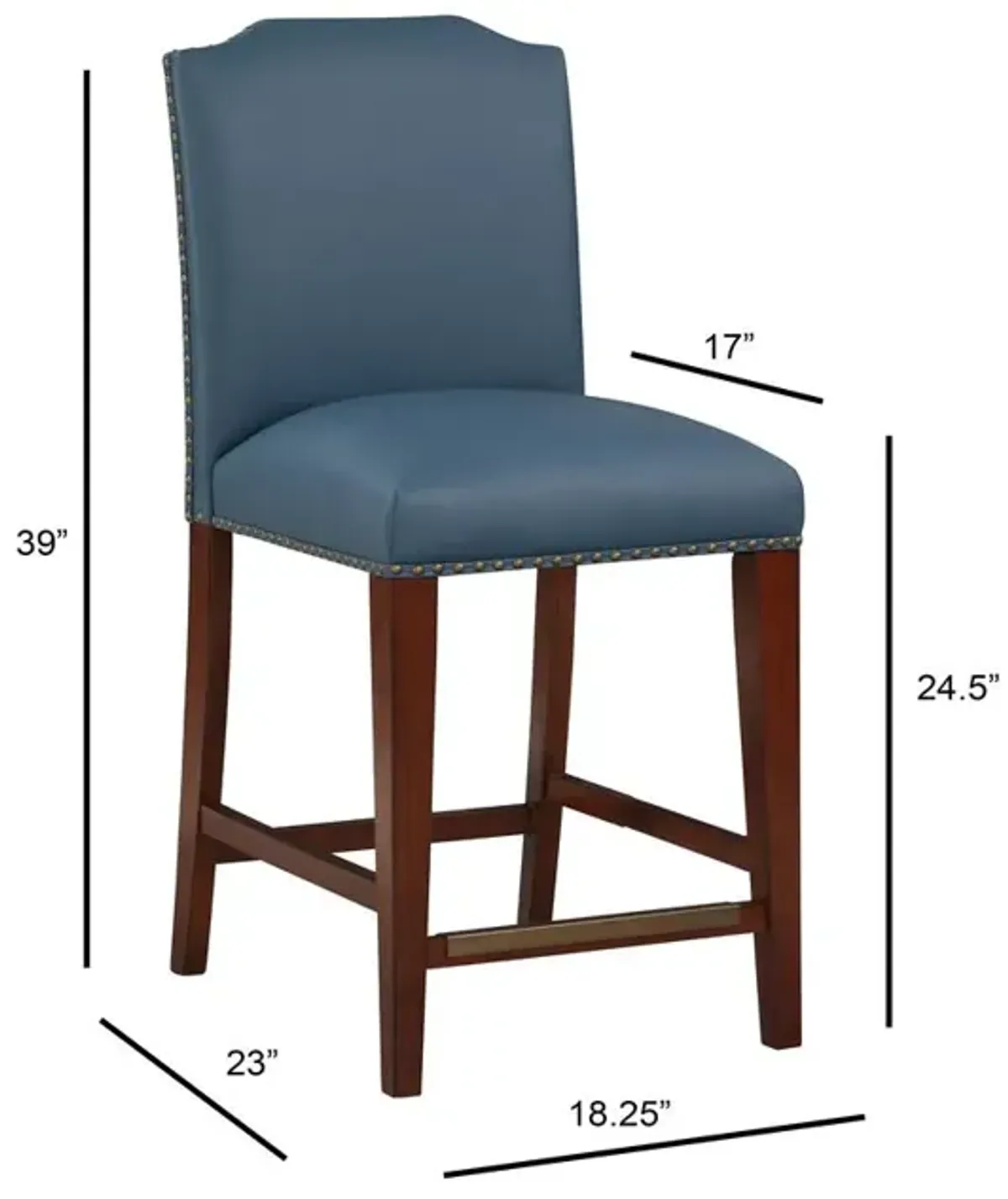 Comfort Pointe Bristol Stationary Blue Faux Leather Counter Stool with Nail Heads