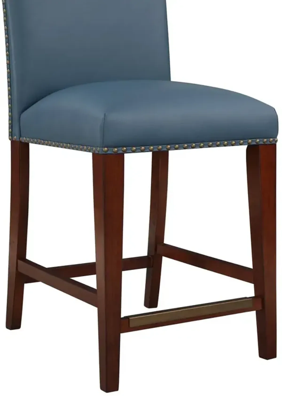 Comfort Pointe Bristol Stationary Blue Faux Leather Counter Stool with Nail Heads