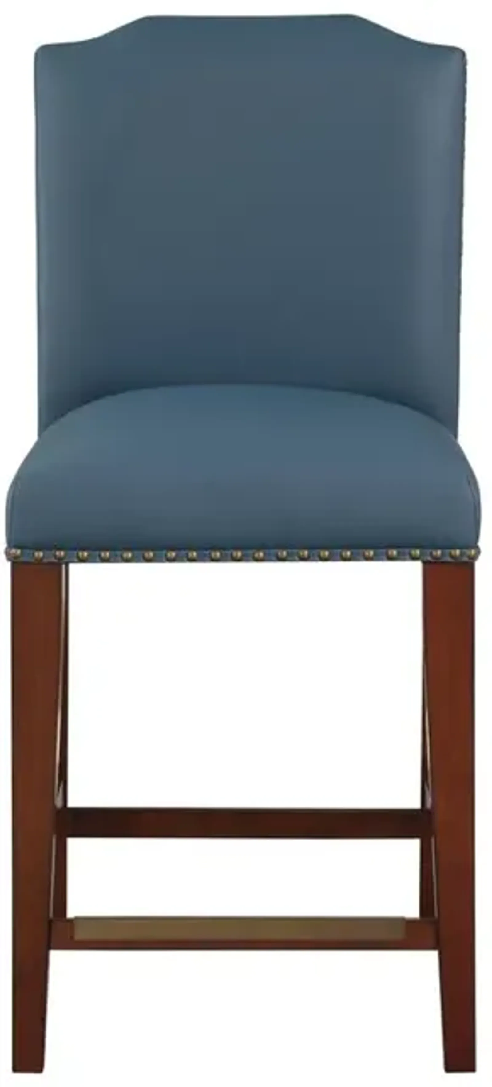 Comfort Pointe Bristol Stationary Blue Faux Leather Counter Stool with Nail Heads