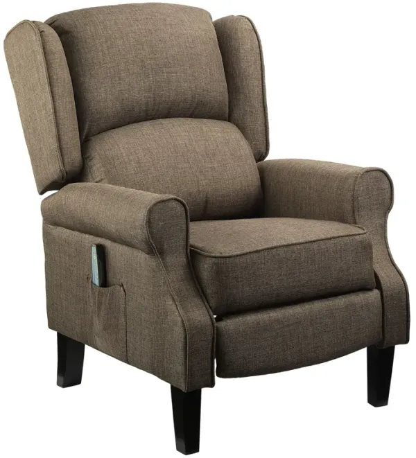 HOMCOM Vibrating Massage Recliner Chair for Living Room, Reclining Wingback Single Sofa with Heat, Linen Fabric Push Back Accent Chair with Footrest, Side Pocket, Brown