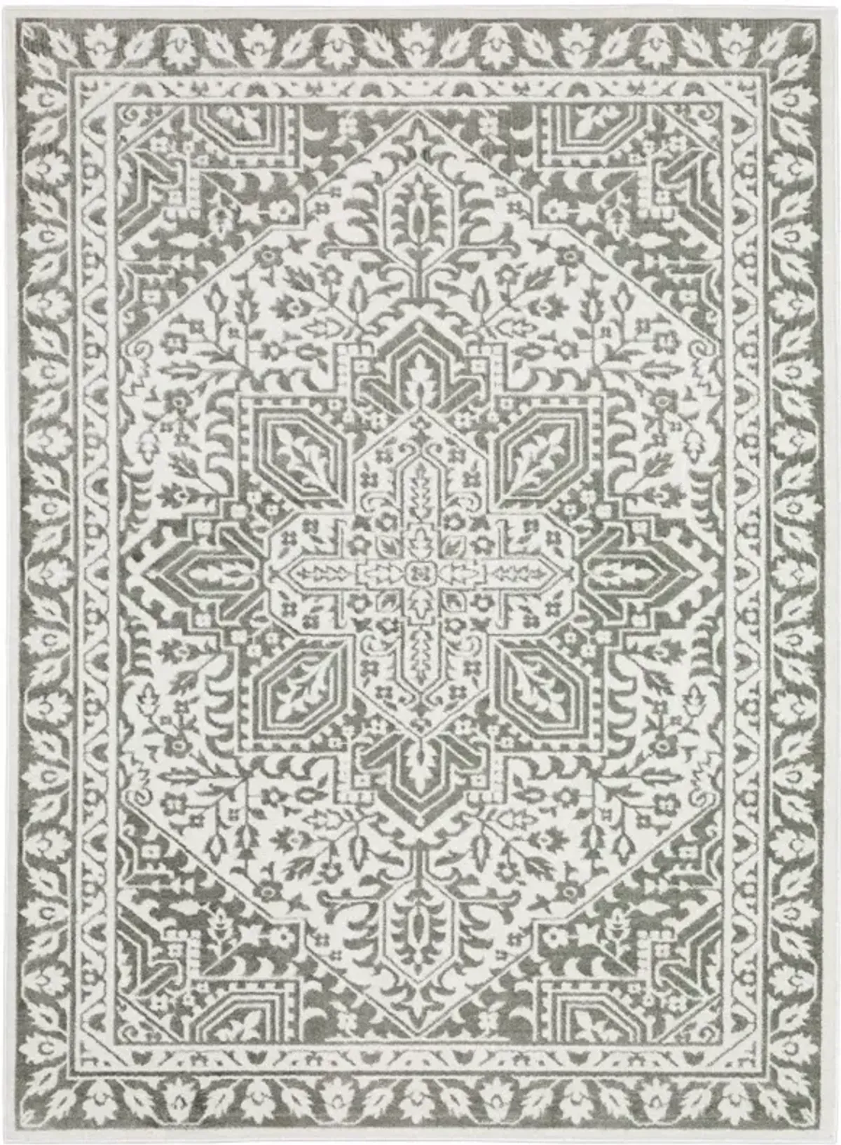 5 X 8 grey And White Oriental Power Loom Stain Resistant Area Rug