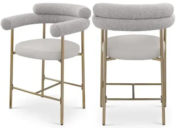 Meridian Furniture Blake Boucle Fabric / Vegan Leather Counter Stool, Set of 2