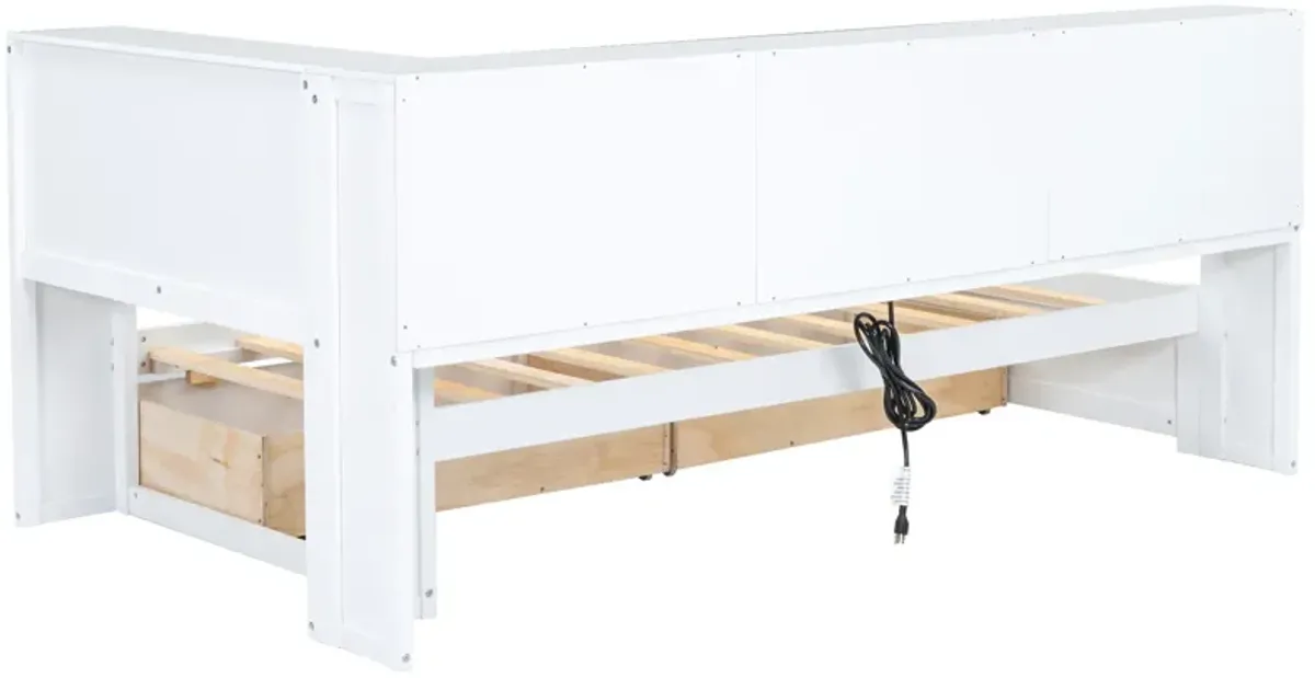Whisen Twin Size Daybed with Two Storage Drawers, Storage Cabinets and USB Ports