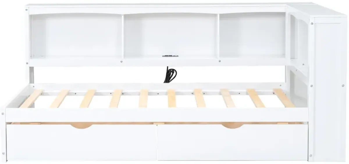 Whisen Twin Size Daybed with Two Storage Drawers, Storage Cabinets and USB Ports