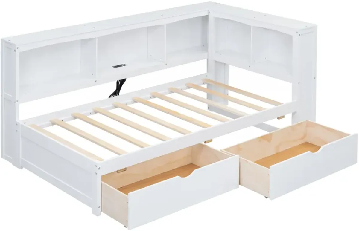 Whisen Twin Size Daybed with Two Storage Drawers, Storage Cabinets and USB Ports