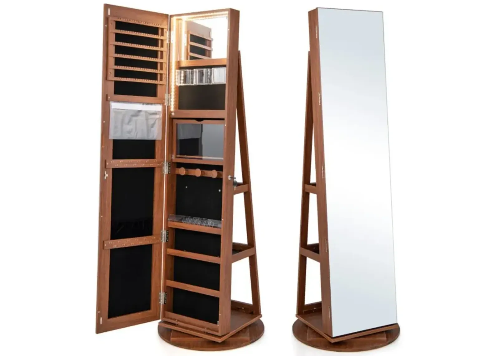 Hivvago 360Â° Rotating Mirrored Jewelry Cabinet Armoire 3 Color LED Modes Lockable