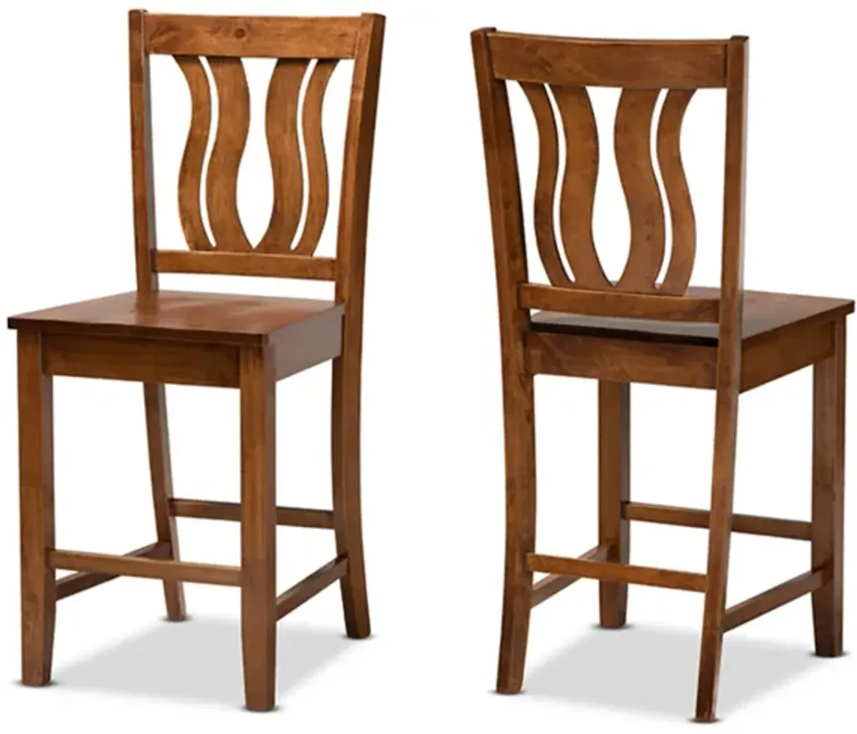 Baxton Studio Fenton Modern and Contemporary Transitional Walnut Brown Finished Wood 2-Piece Counter Stool Set