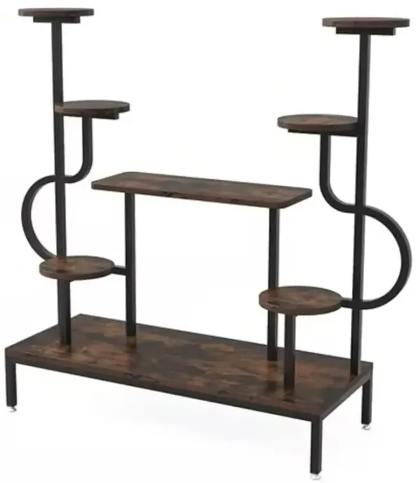 Modern Metal and Wood Stepped Shelf Bookcase with Industrial Design