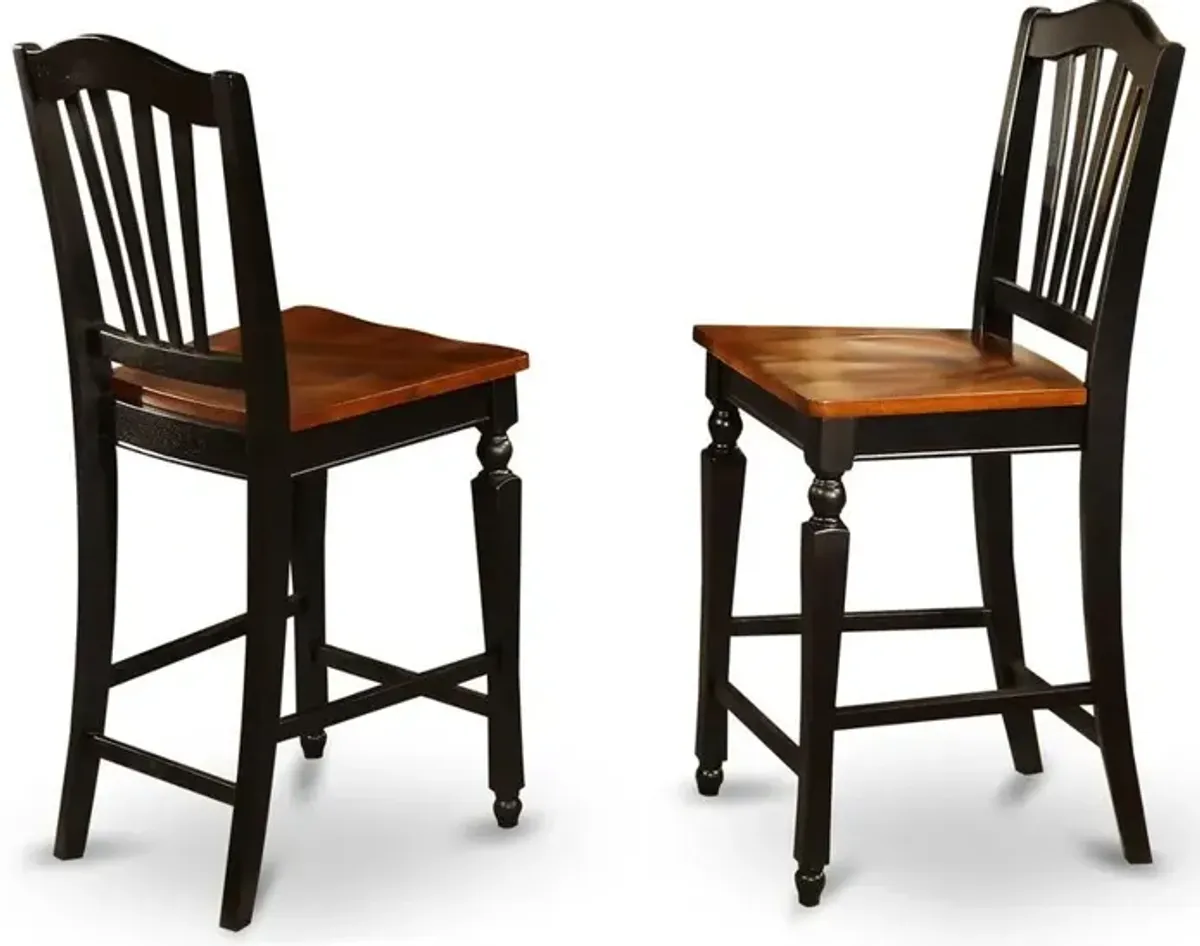 East West Furniture Chelsea  Stools  with  wood  seat,  24  seat  height  -  Black  Finish,  Set  of  2