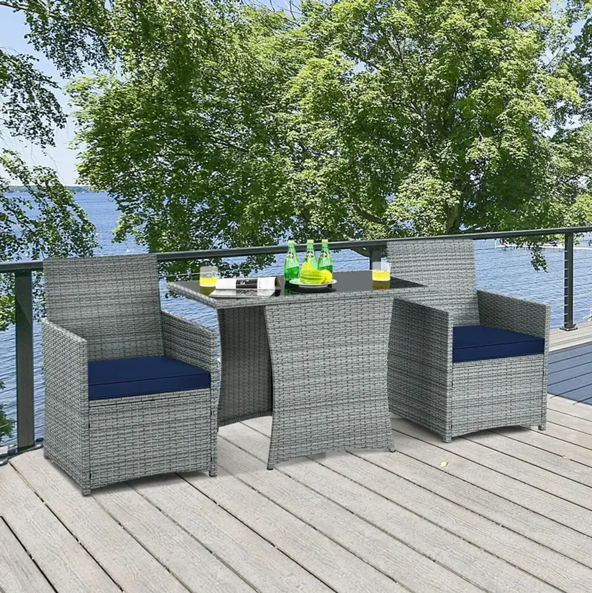 Mondawe 3 Pieces Patio Rattan Furniture Set with Cushioned Armrest Sofa