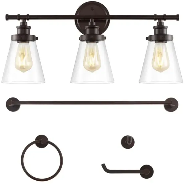 Hollis 23.75" 3-Light Traditional Farmhouse Vanity Light with Bathroom Hardware Accessory 5-Piece Set