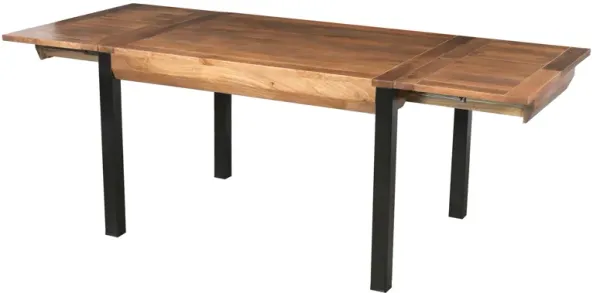 83 Inch Extendable Rectangular Dining Table, Handcrafted Mango Wood with Black Iron Legs - Benzara