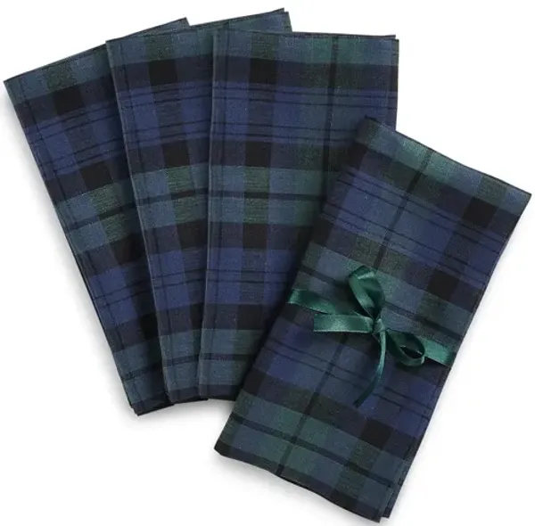Solino Home 100% Pure Linen Dinner Napkins 20 x 20 Inch Set of 4 - Blackwatch Plaid