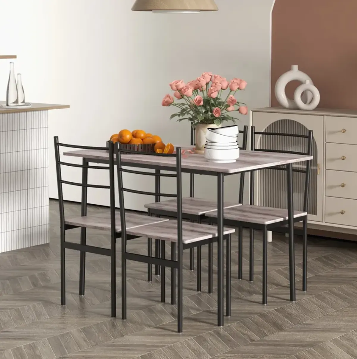 5-Piece Space-Saving Dining Set: Table with 4 Chairs