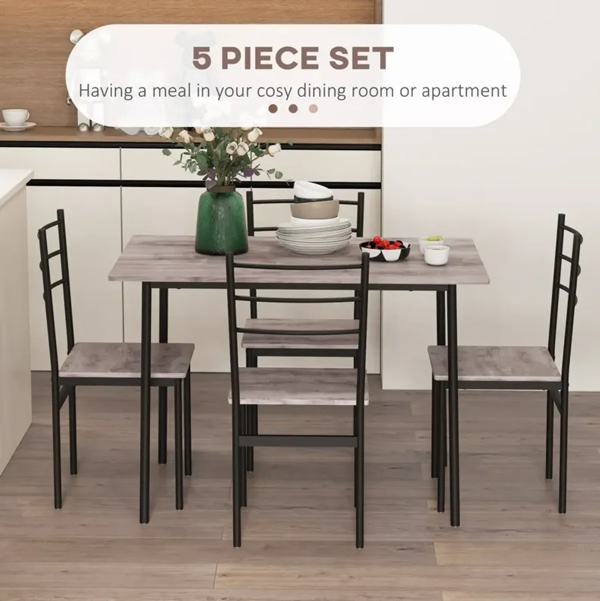 5-Piece Space-Saving Dining Set: Table with 4 Chairs