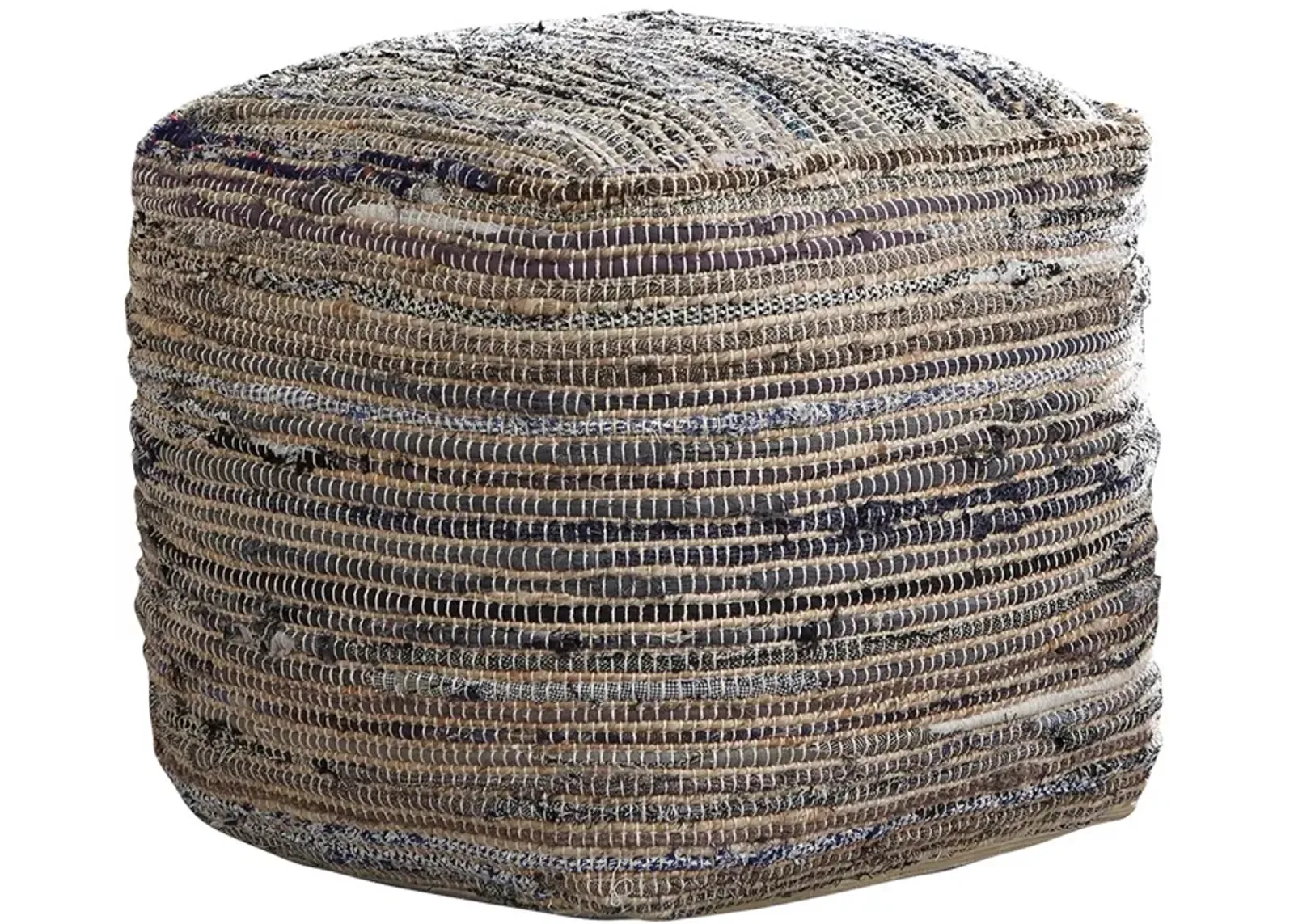 Handwoven Square Shaped Pouf with Zipper, Multicolor - Benzara