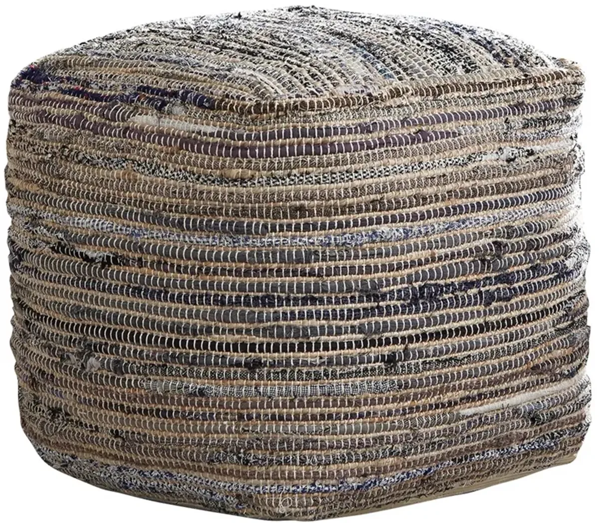 Handwoven Square Shaped Pouf with Zipper, Multicolor - Benzara