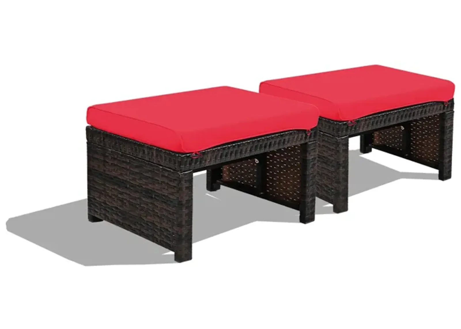 2 Pieces Patio Rattan Ottomans with Soft Cushion for Patio and Garden