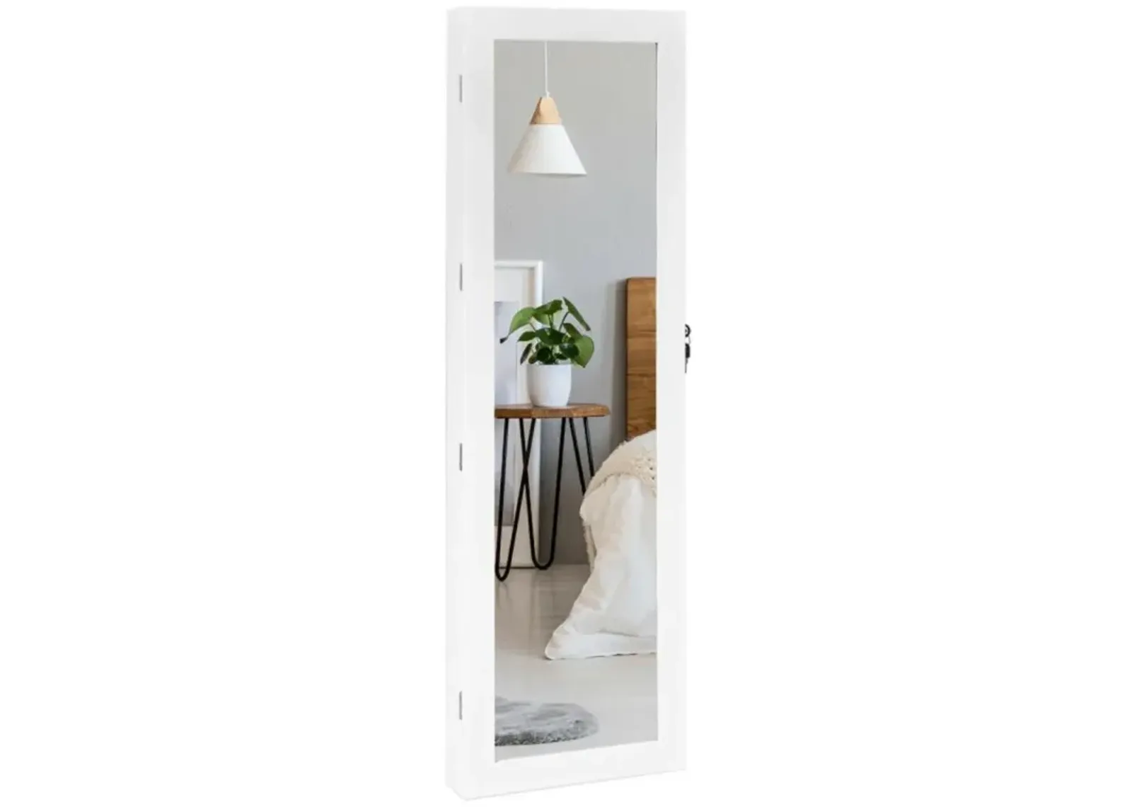 Hivvago Wall Mounted Lockable Mirror Jewelry Cabinet with LED Light