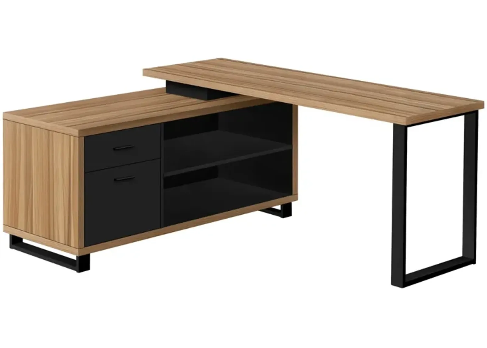 Computer Desk, Home Office, Corner, Storage Drawers, 72"L, L Shape, Work, Laptop, Metal, Laminate, Brown, Black, Contemporary, Modern