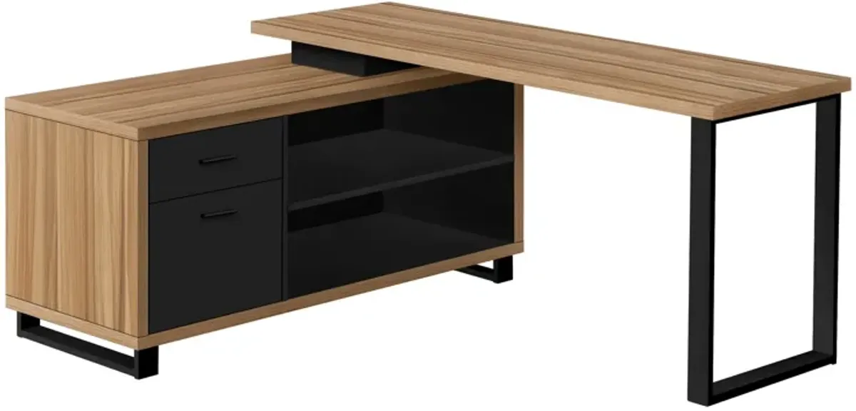 Computer Desk, Home Office, Corner, Storage Drawers, 72"L, L Shape, Work, Laptop, Metal, Laminate, Brown, Black, Contemporary, Modern