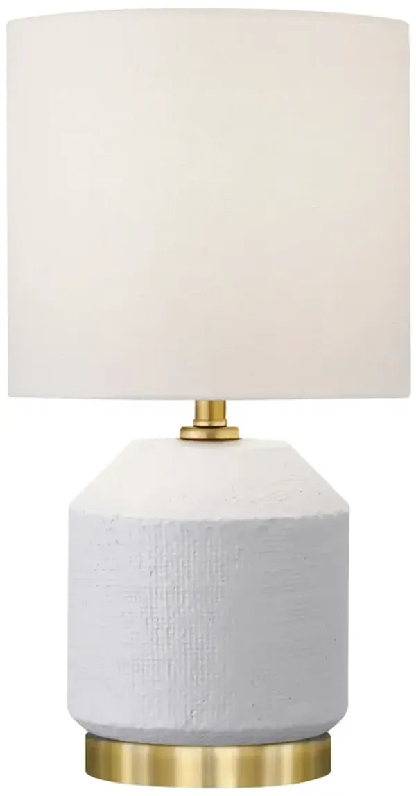 Hivvago 15" Gold and White Ceramic Cylinder Table Lamp With White Drum Shade