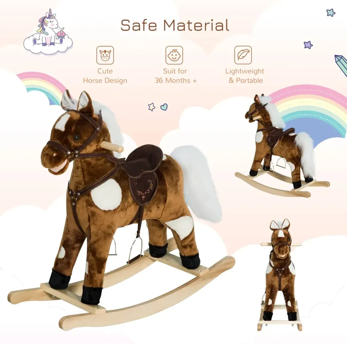 Musical Kiddie Ride: Dark Metal Plush Rocking Horse with Nursery Rhymes