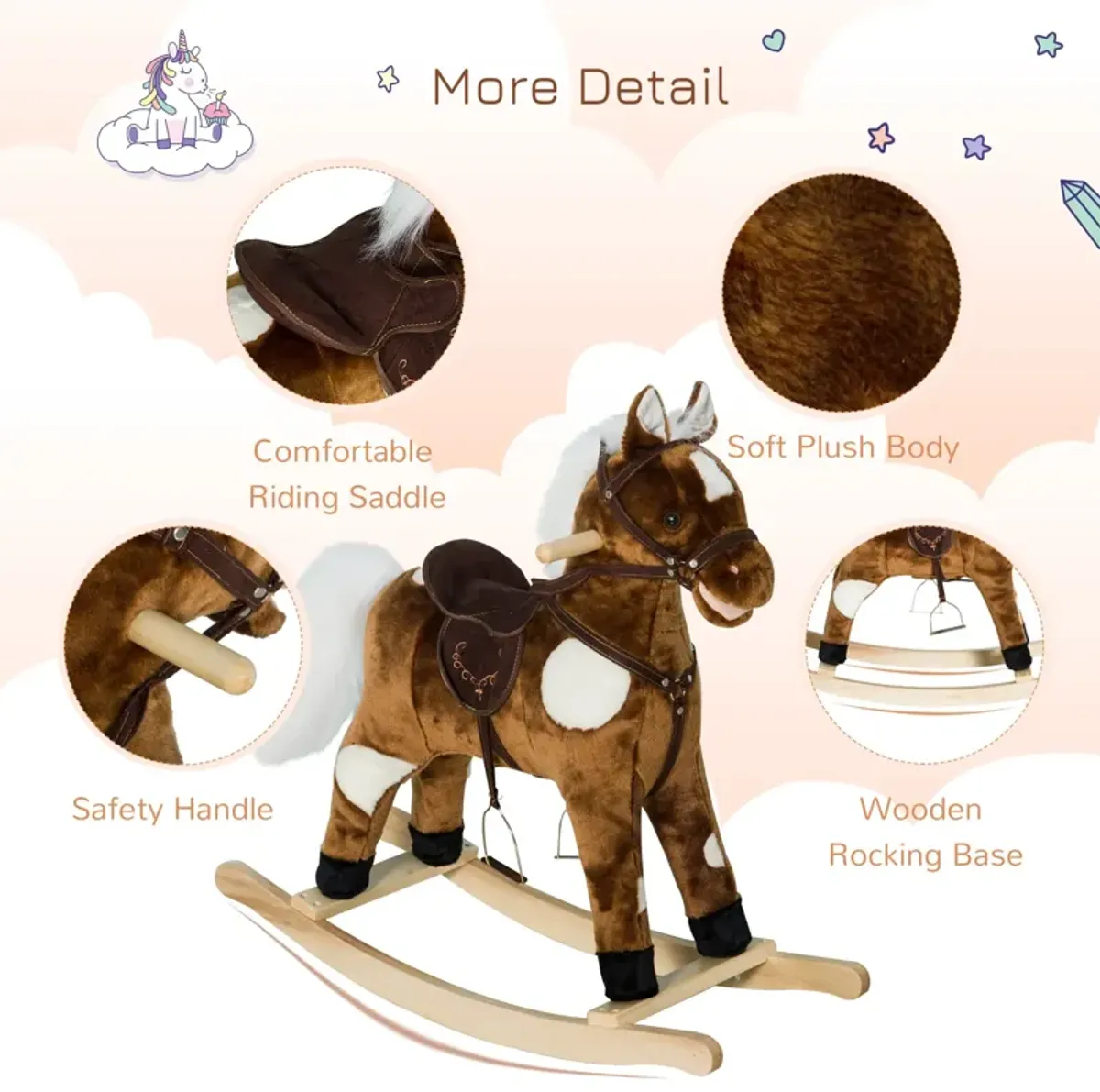 Musical Kiddie Ride: Dark Metal Plush Rocking Horse with Nursery Rhymes