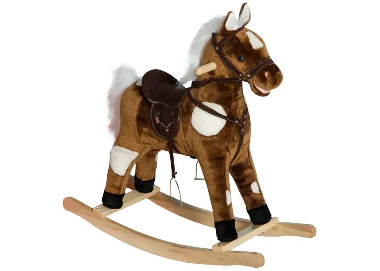 Musical Kiddie Ride: Dark Metal Plush Rocking Horse with Nursery Rhymes