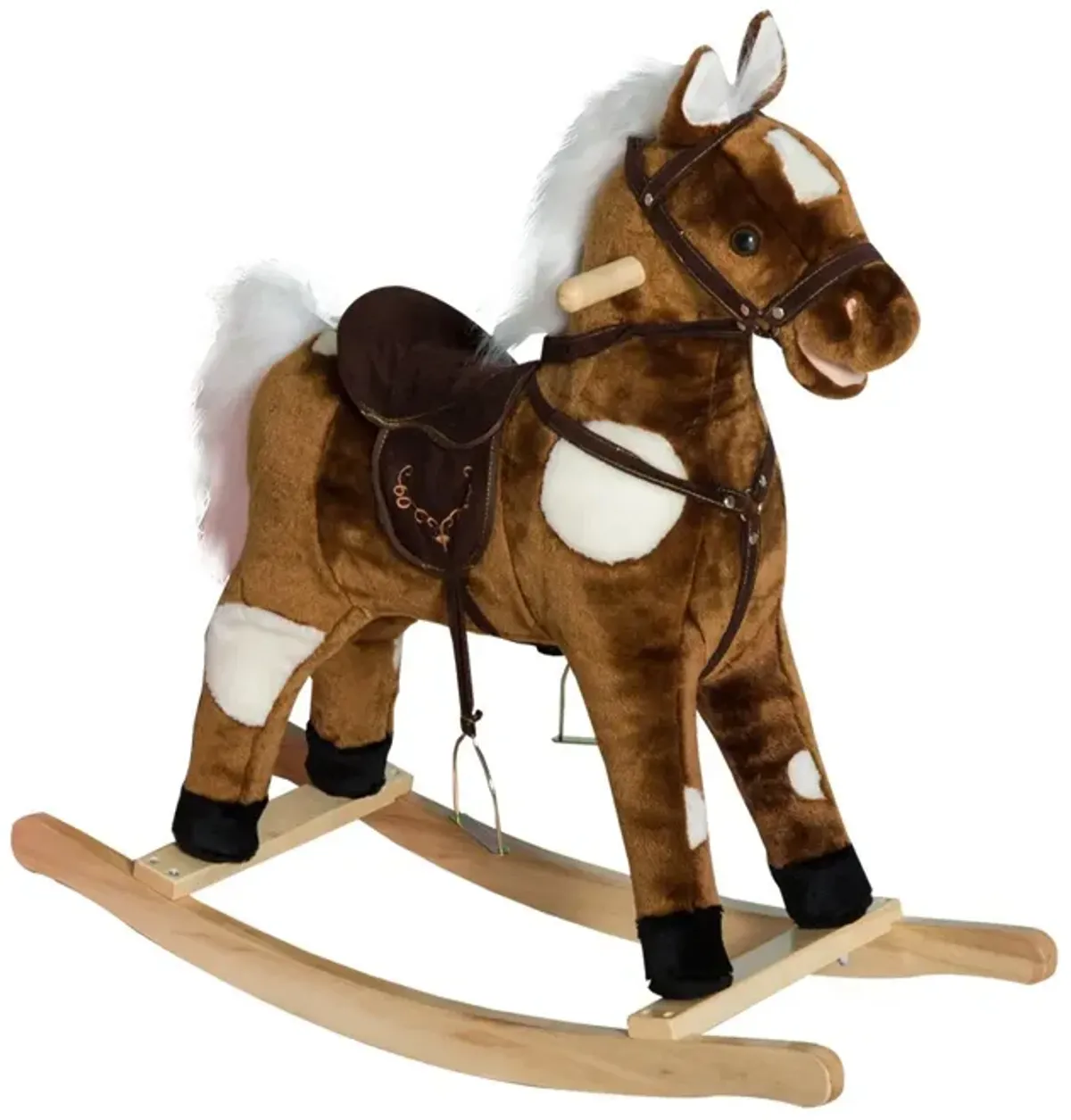 Musical Kiddie Ride: Dark Metal Plush Rocking Horse with Nursery Rhymes