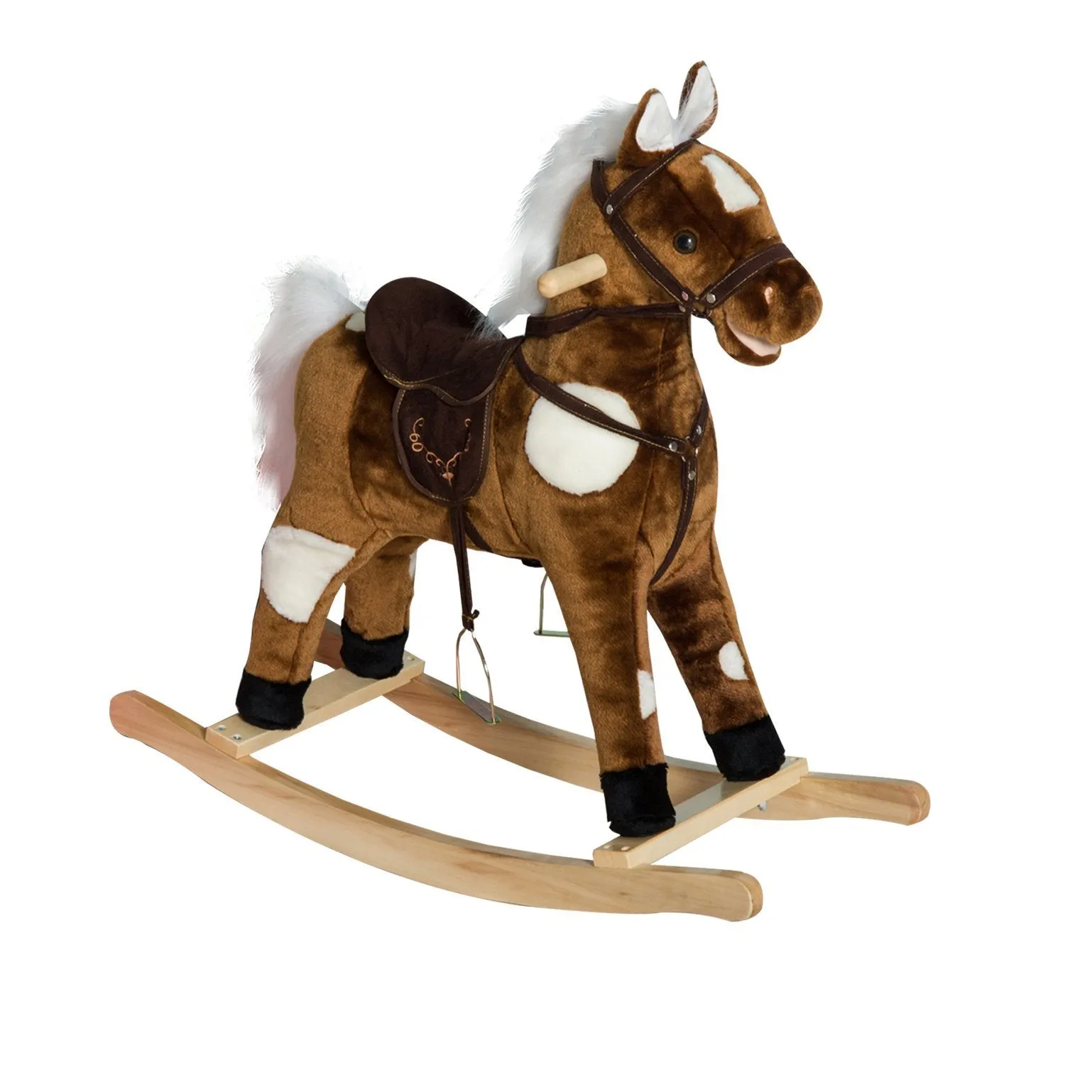 Musical Kiddie Ride: Dark Metal Plush Rocking Horse with Nursery Rhymes